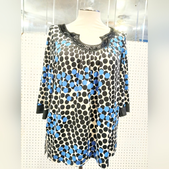 Avenue Black and Blue Polka Dot Blouse - Picture 2 of 8